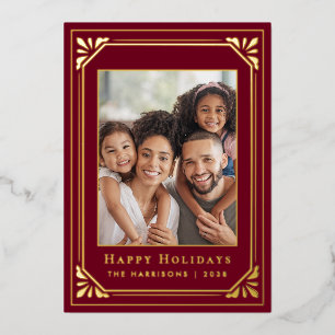 Christmas Art Deco Photo Gold Foil Holiday Card