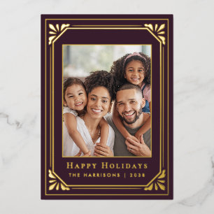 Christmas Art Deco Photo Gold Foil Holiday Card