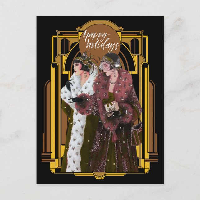 Christmas Art Deco Retro Ladies Postcard (Front)