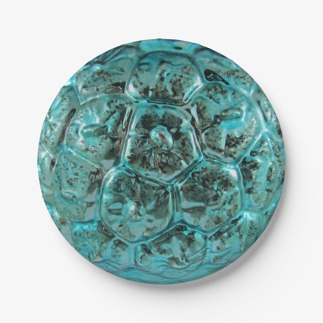 Christmas Art Glass Aqua Teal Blue Ball Paper Plate (Front)
