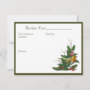 Christmas Art Recipe Card: English Robin, Holly Invitation