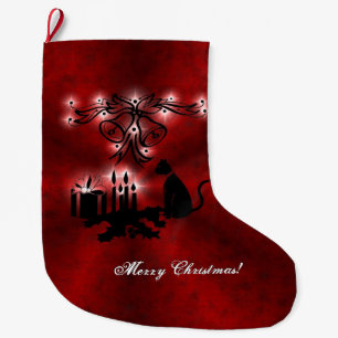 Christmas Artdeco with black Cat Large Christmas Stocking