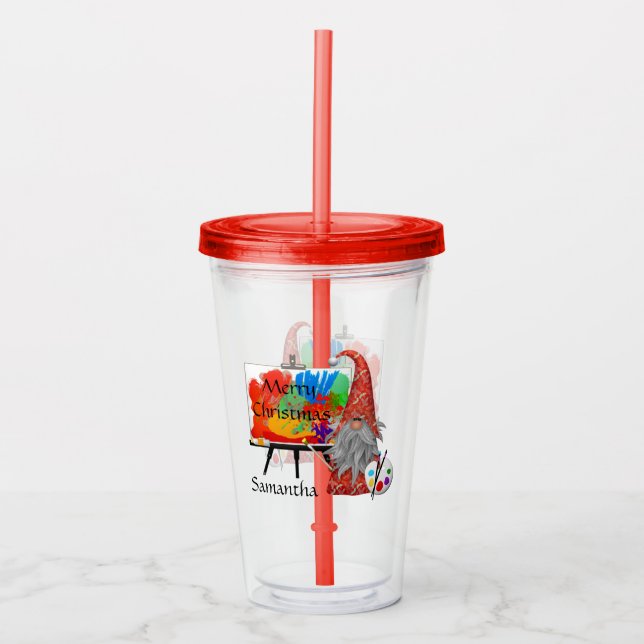 Christmas Artist Gnome Acrylic Tumbler (Front)