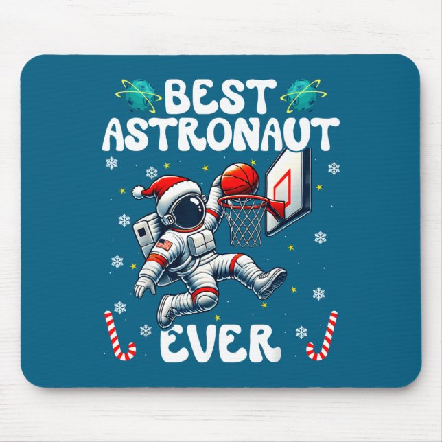 Christmas Astronaut Ever Santa Hat Snowflakes Cand Mouse Pad (Front)