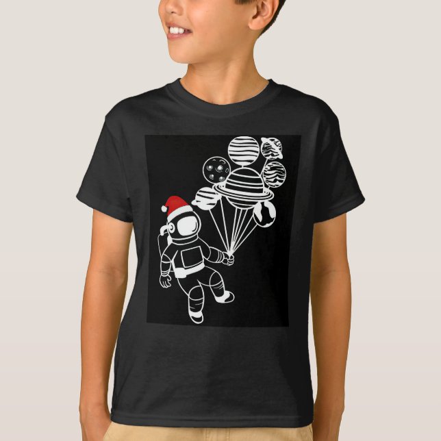 Christmas Astronaut, Funny Planets Bubbles T-Shirt (Front)