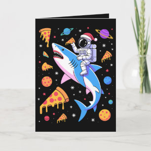 Christmas Astronaut Shark Pizza Space Planets Xmas Card