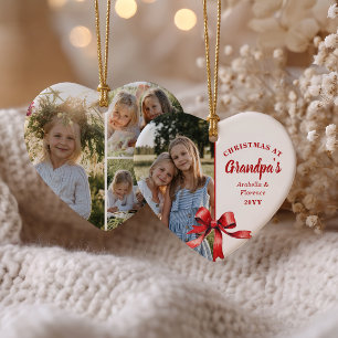 Christmas At Grandpa's 4 Photo Red Bow Christma Ceramic Ornament