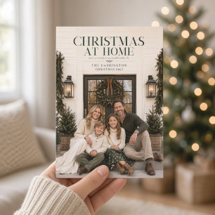 Christmas at Home Elegant Green Family Photo Card