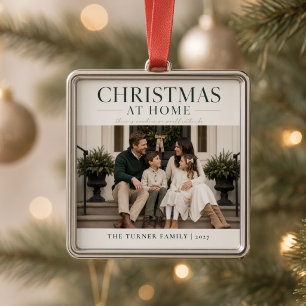 Christmas at Home Personalized Family Photo Metal Ornament