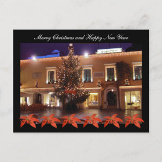 Christmas at La Piazzetta of Capri with poinsettia Holiday Postcard