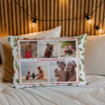 Christmas At The Beach 5 Photo Collage Modern Accent Pillow<br><div class="desc">Christmas At The Beach 5 Photo Collage Modern Accent Throw Pillow features a photo collage of five of your favourite photos with your custom text in the centre in elegant red calligraphy script on a white background surrounded by a festive Christmas pattern of greenery and Christmas bauble decorations. Personalize by...</div>