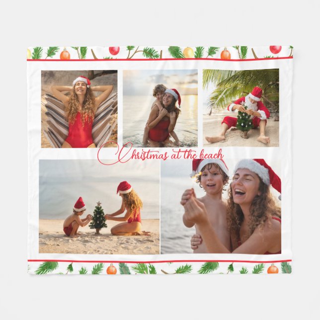Christmas At The Beach 5 Photo Collage Modern Fleece Blanket (Front (Horizontal))