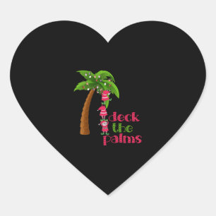 CHRISTMAS AT THE BEACH graphic SANTAS ELVES PALM Heart Sticker