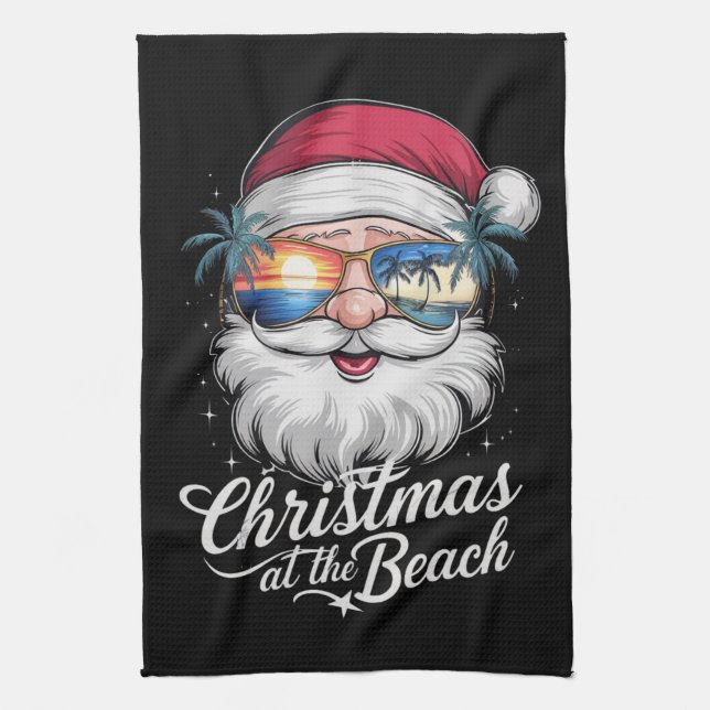 Christmas At The Beach Hawaiian Summer Holiday Kitchen Towel (Vertical)