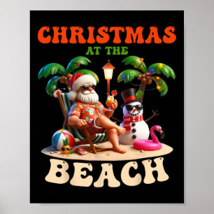 Christmas At The Beach Xmas In July Snowman Flamin Poster