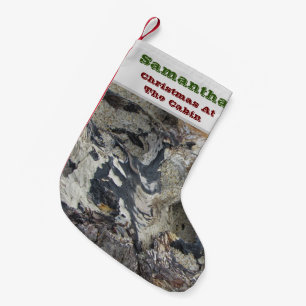 Christmas At The Cabin Woodgrain Forest Rustic Small Christmas Stocking