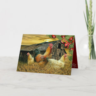 Christmas At The Chicken Coop Rooster Hens Holiday Card