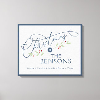 "Christmas at the" Family Name Holiday SVG Canvas Print