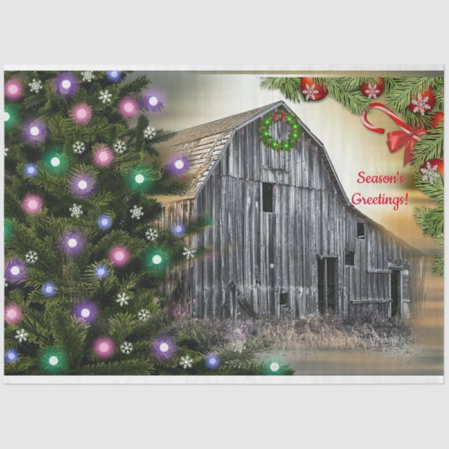 Christmas At The Farm Rustic Barn Christmas Tree Tissue Paper (Front)