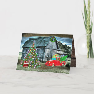 Christmas At The Farm Rustic Barn Holiday Card
