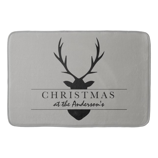 christmas at the... rustic, woodland, stag bath mat (Front)