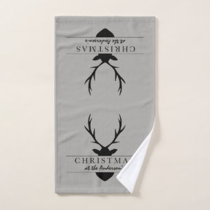 christmas at the... rustic, woodland, stag hand towel