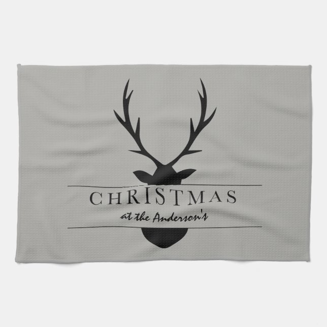 christmas at the... rustic, woodland, stag kitchen towel (Horizontal)