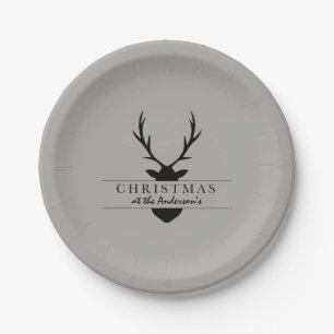 christmas at the... rustic, woodland, stag paper plate