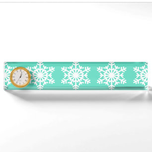 Christmas at Tiffanys Aqua Blue Snowflakes Nameplate