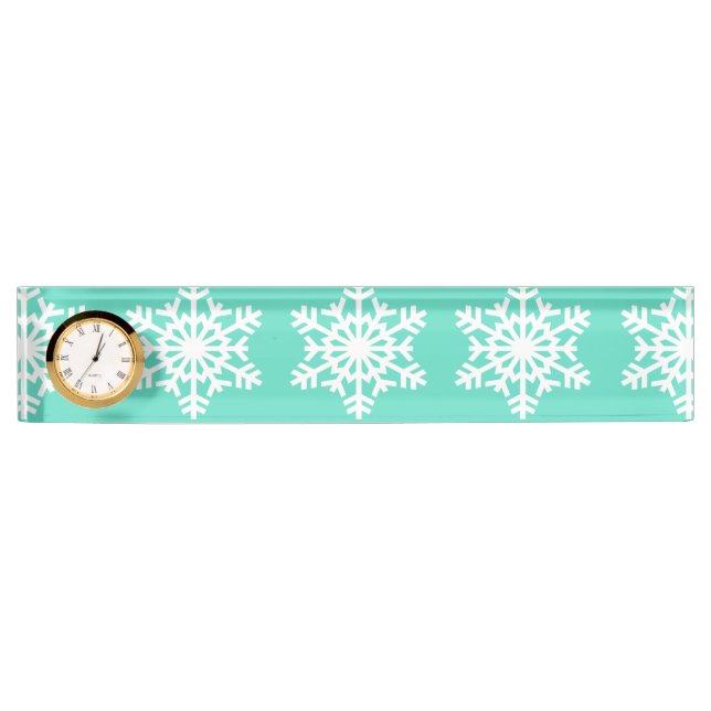 Christmas at Tiffanys Aqua Blue Snowflakes Nameplate (Front)