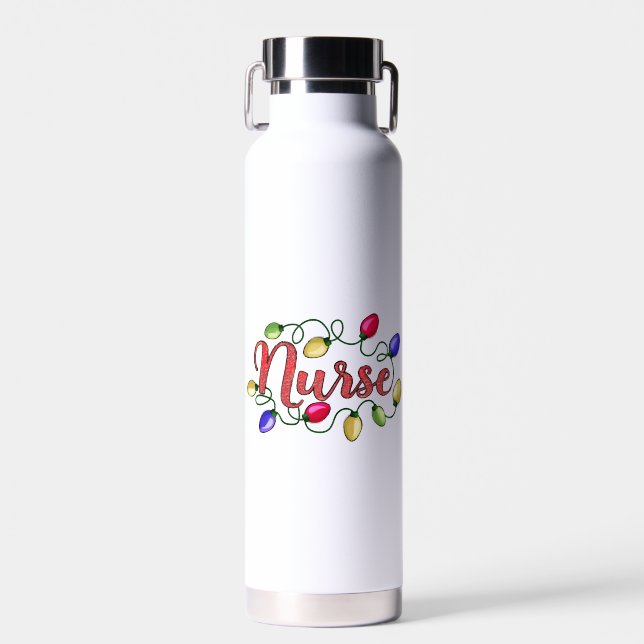 Christmas Attire Christmas Nurse Christmas Lights Water Bottle (Front)