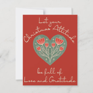 Christmas Attitude of Gratitude Heart Folk Art T- Card