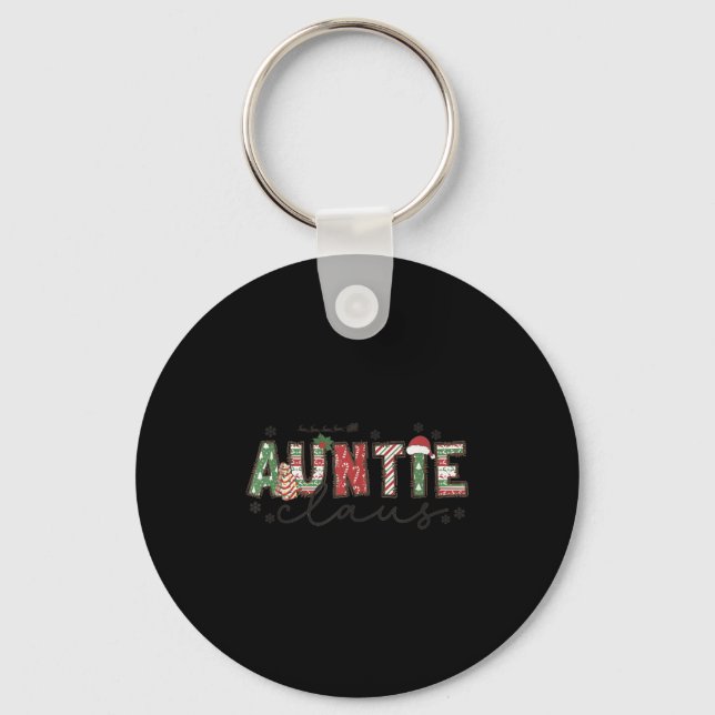 Christmas Auntie Claus Xmas Pyjamas Aunt Announcem Keychain (Front)