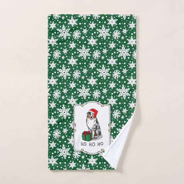 Christmas Australian Shepherd (blue merle tan/w 1) Bath Towel Set (Hand Towel)