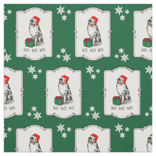 Christmas Australian Shepherd (blue merle tan/w 1) Fabric