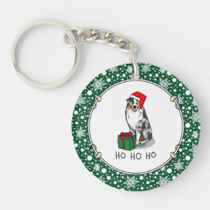 Christmas Australian Shepherd (blue merle tan/w 1) Keychain