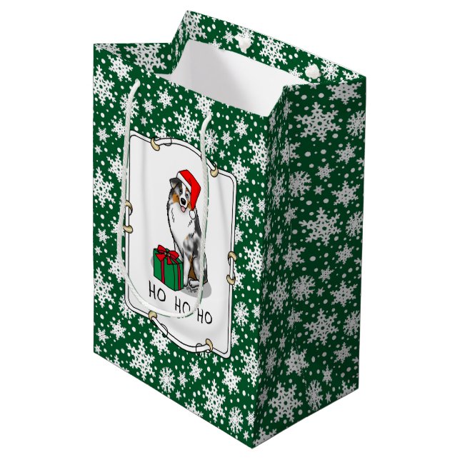 Christmas Australian Shepherd (blue merle tan/w 1) Medium Gift Bag (Front Angled)