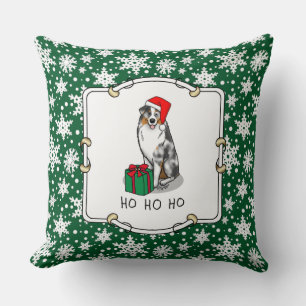 Christmas Australian Shepherd (blue merle tan/w 1) Throw Pillow