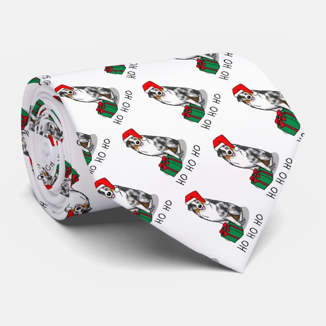 Christmas Australian Shepherd (blue merle tan/w 1) Tie (Rolled)