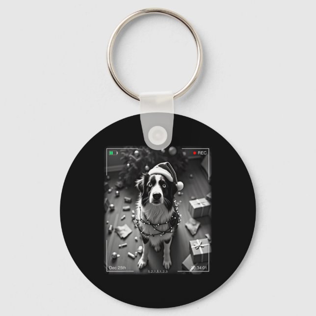 Christmas Australian Shepherd Caught On Camera  Keychain (Front)