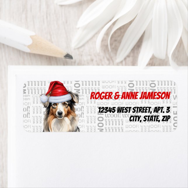 Christmas Australian Shepherd Dog Adresse de retou (En situation)