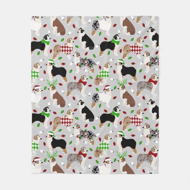 Christmas Australian Shepherd Fleece Blanket (Front)