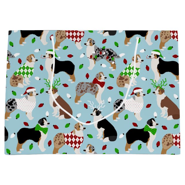 Christmas Australian Shepherd Large Gift Bag (Front)