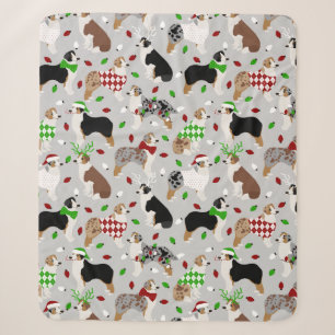 Christmas Australian Shepherd Sherpa Blanket