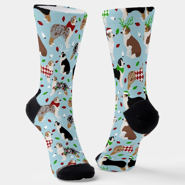 Christmas Australian Shepherd Socks (Angled)