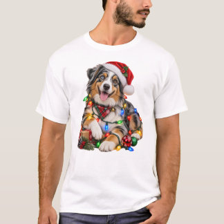 Christmas Australian Shepherd Wrapped in Lights T-Shirt