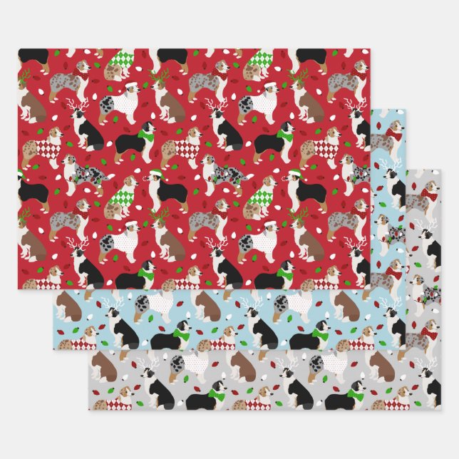 Christmas Australian Shepherd Wrapping Paper Sheet (Set)