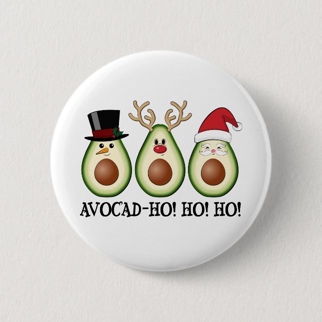 Christmas Avocado Frosty, Rudolph, and Santa 2 Inch Round Button (Front)