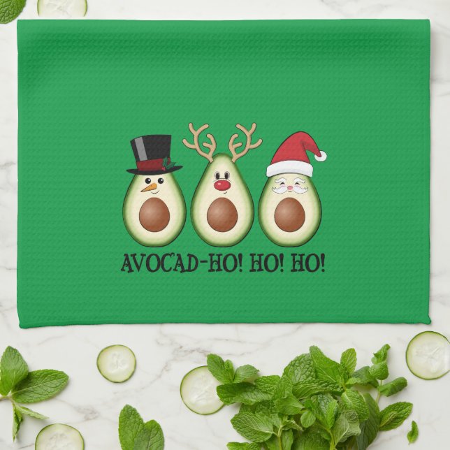 Christmas Avocado Frosty, Rudolph, and Santa Kitchen Towel (Folded)
