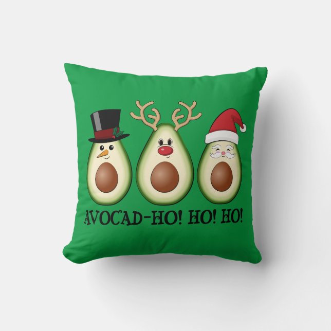 Christmas Avocado Frosty, Rudolph, and Santa Throw Pillow (Front)